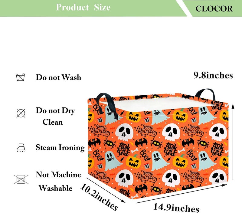 CLOCOR Rectangular Storage Basket,Collapsible Cute Pattern Storage Bin,Waterproof Books Box with Handles,Gift Basket(Spooky Halloween) - Image 2